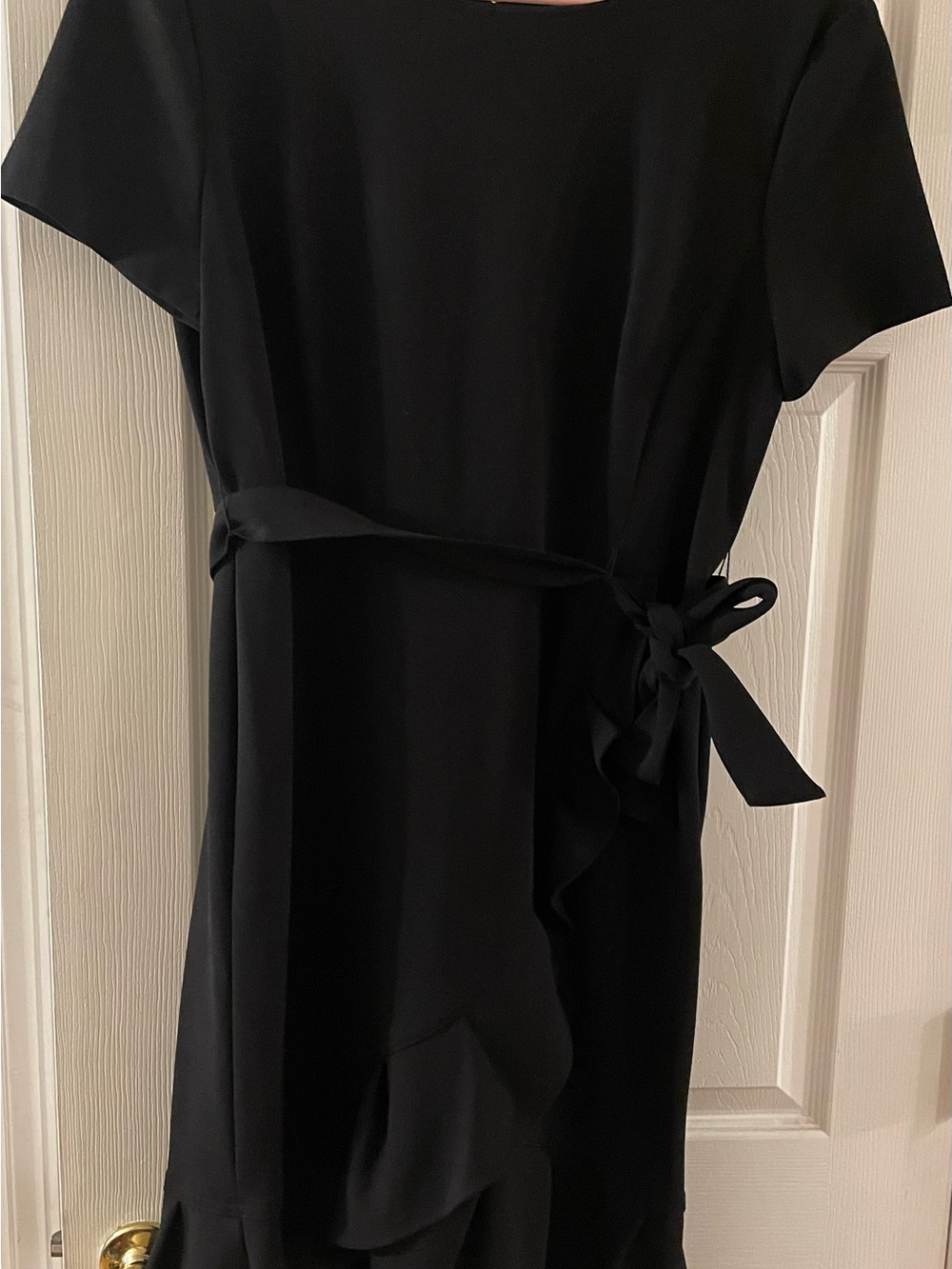 Calvin Klein Black Short-Sleeve Midi Dress with Side Tie